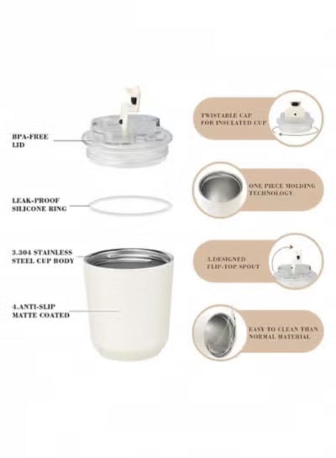 fantasize 280ml Stainless Insulated Tumblers with Lid, Vacuum Insulated Travel Mug Water Coffee Cup, White Leak Proof Reusable Double Walled Coffee Tumbler for Iced and Hot Drinks - Image 4